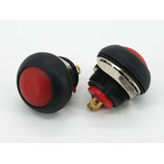 PUSH BUTTON SWITCH ON-(OFF), 400mA 32VAC, 125mA 125VAC,  water resistant, red, gold-plated PIN