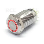 PUSH BUTTON SWITCH OFF-(ON) 12V DC, 3A, ø12mm, IP67, with red LED indication