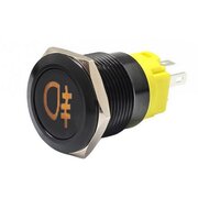 Выключатель без фиксации 12-24VDC, 16мм, черный, для заднего противотуманного фонаря, с желтой подсветкой