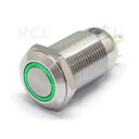PUSH BUTTON SWITCH ON-(OFF) 12V DC, 3A, ø12mm, IP67, with green LED indication